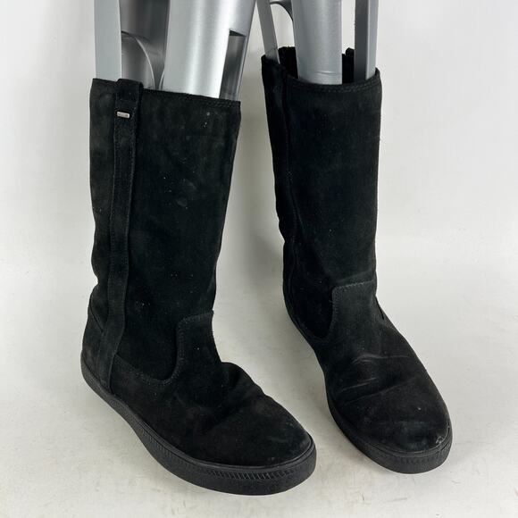Geox Respira Women's 7 Triple Black Suede Pull-On Round Toe Riding Boots - Picture 1 of 13